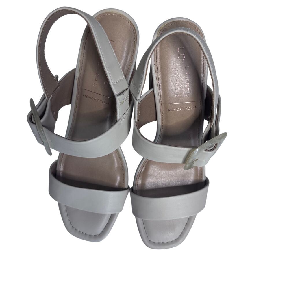 LC Lauren Conrad Milenna Block Heel Sandal Bone Beige Square Toe Size 9.5M